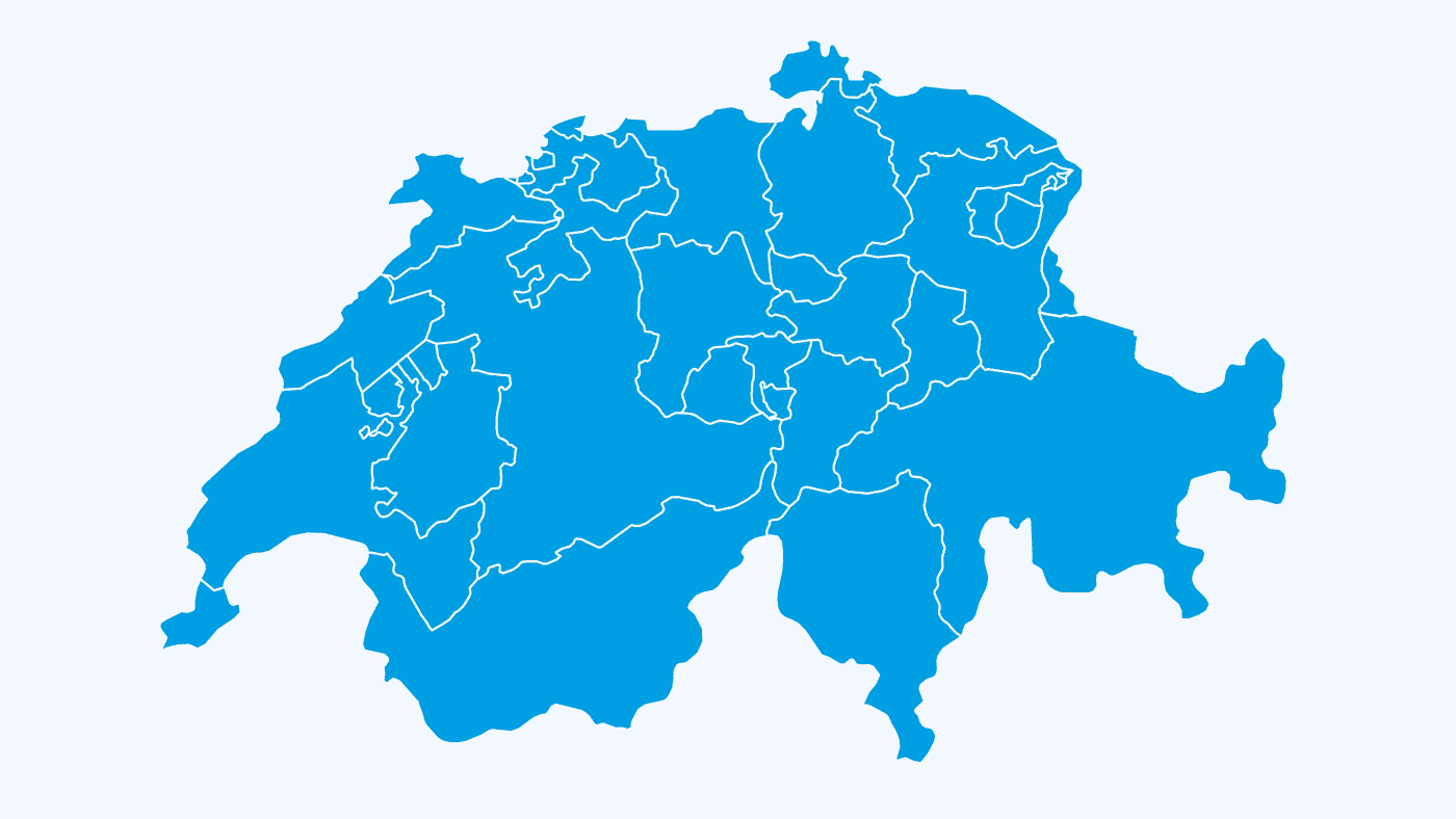 Karte der Schweiz, auf der alle Orte markiert sind, an denen sich UNICEF für die Rechte des Kindes einsetzt