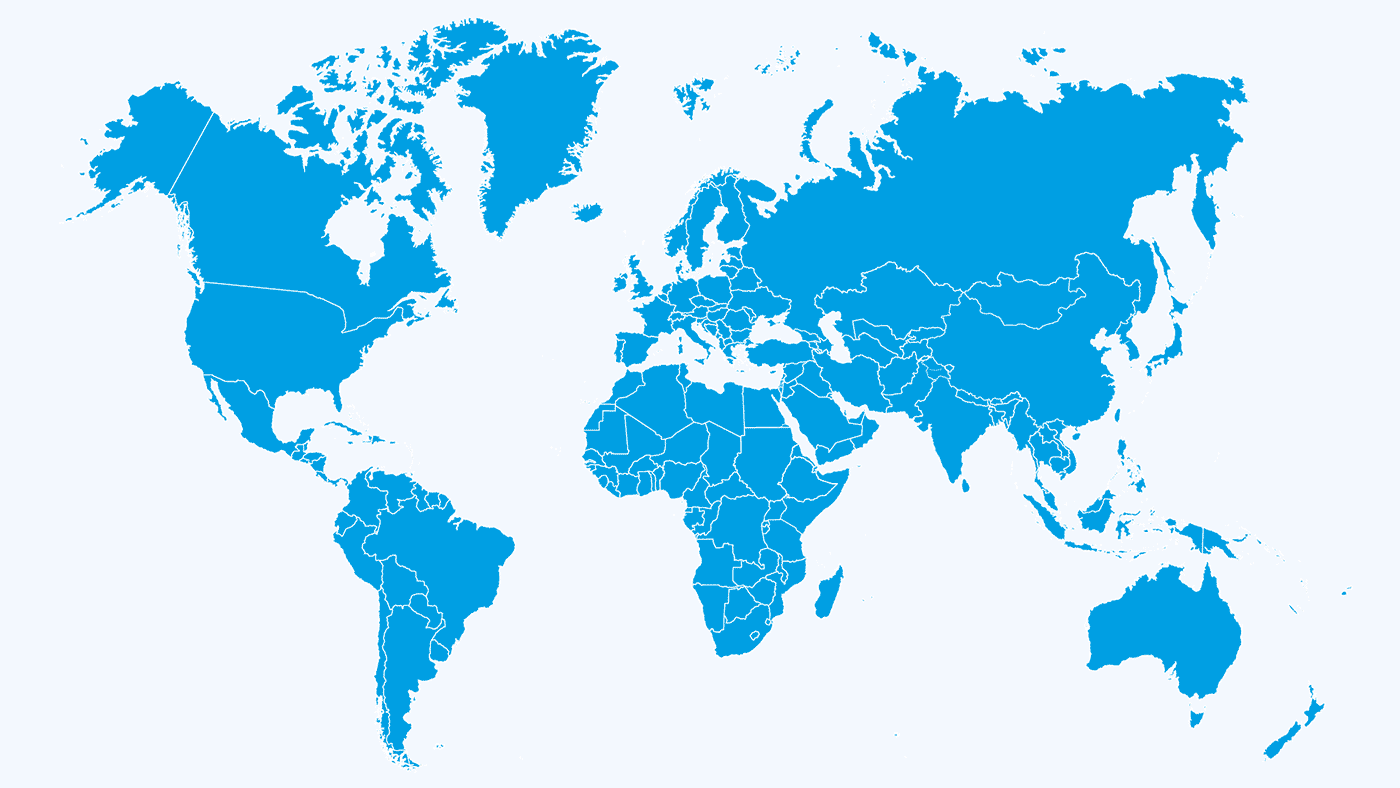 Weltkarte mit den unten angegebenen Orten markiert