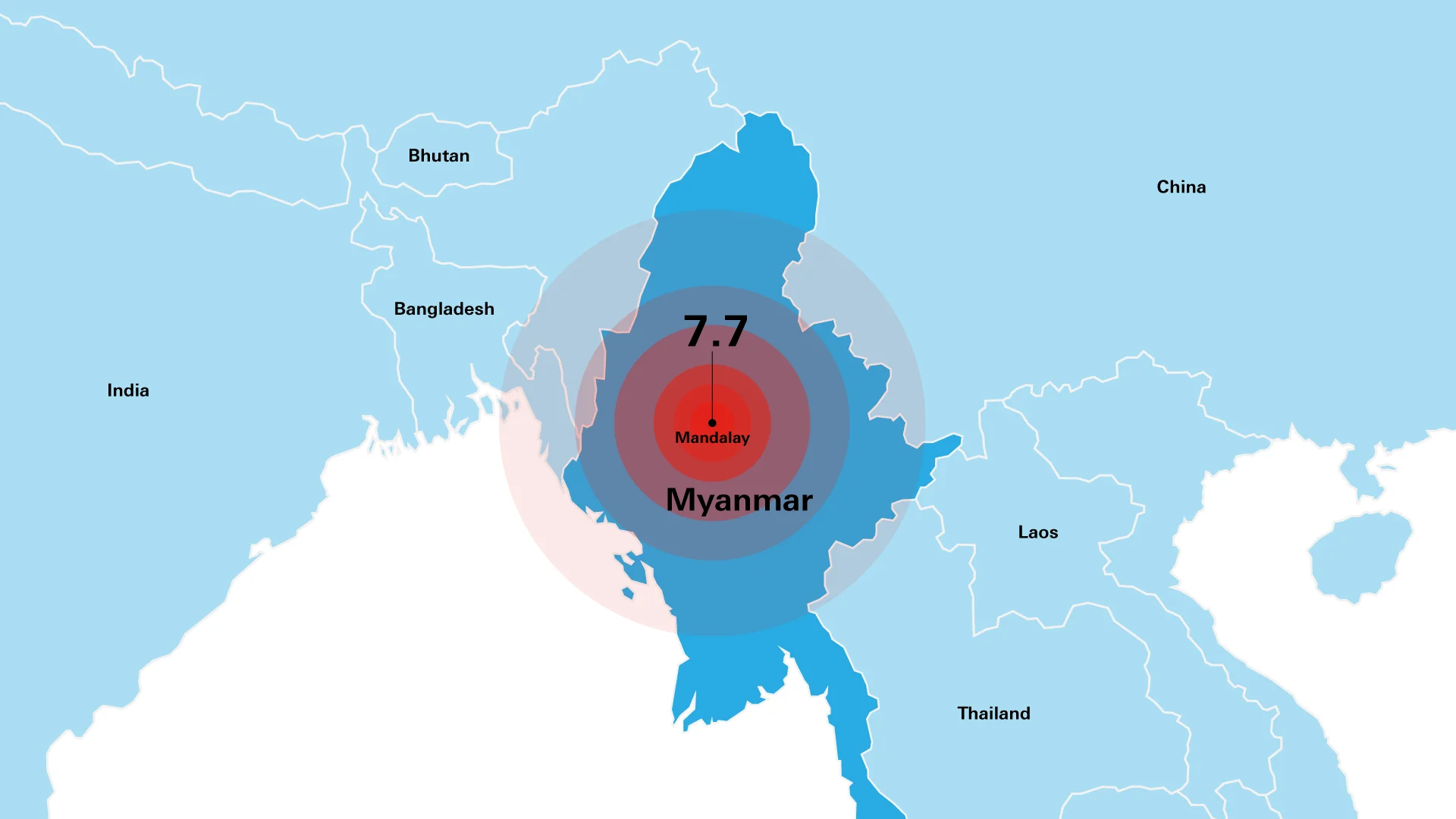Karte mit Epizentrum des Erdbebens in Myanmar.